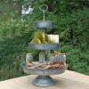 Galvanized 3 Tier Studded Tray In Metal, Silver