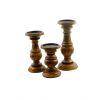 Pillar Shaped Wooden Candle Holder, Set of 3, Brown