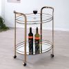 Metal Frame Serving Cart with Two Glass Shelves and Casters, Gold