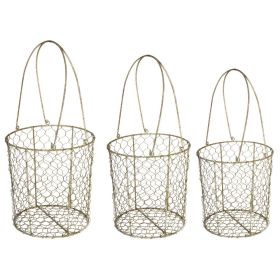 Metal Wire Mesh Storage Basket, Set of 3, Brown