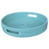 Handcrafted Rattan Lombok Coast Tray In Round Shape, Blue