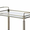 Two Tiered Metal Serving Cart with Glass Shelves and Side Rails, Antique Gold