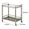 Two Tiered Metal Serving Cart with Glass Shelves and Side Rails, Antique Gold