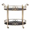 Metal Framed Serving Cart with Tempered Glass Top and Open Bottom Shelf, Gold and Black