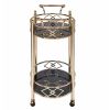 Metal Framed Serving Cart with Tempered Glass Top and Open Bottom Shelf, Gold and Black