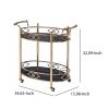 Metal Framed Serving Cart with Tempered Glass Top and Open Bottom Shelf, Gold and Black