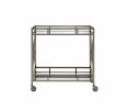 Metal Framed Two Tier Serving Cart with X Shaped Side Panels, Silver and Clear
