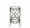 Metal Framed Two Tier Serving Cart with X Shaped Side Panels, Silver and Clear