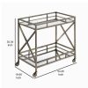 Metal Framed Two Tier Serving Cart with X Shaped Side Panels, Silver and Clear