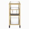 Metal Framed Serving Cart with Wine Bottle Holder and Stemware, Gold and Clear