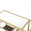 Metal Framed Serving Cart with Wine Bottle Holder and Stemware, Gold and Clear