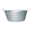 Embossed Design Oval Shape Galvanized Steel Tub with Side Handles, Small, Silver