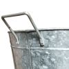 Embossed Design Oval Shape Galvanized Steel Tub with Side Handles, Small, Silver