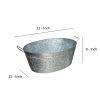 Embossed Design Oval Shape Galvanized Steel Tub with Side Handles, Small, Silver