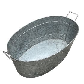 Embossed Design Oval Shape Galvanized Steel Tub with Side Handles, Large, Silver