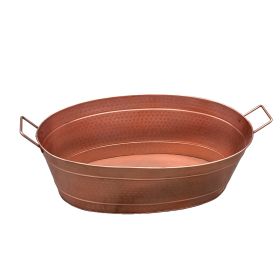 Oval Shape Hammered texture Metal Tub with 2 Side Handles, Copper