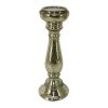 Glass Pillar Candle Holder with Distressed Details, Silver