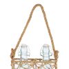 3 Piece Jute Woven Metal Basket with Glass Bottles, Brown