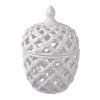 Decorative Ceramic Lidded Jar with Cut Out Texture, Large, White