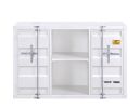 Industrial Metal Server with 2 Door Cabinet and 2 Open Shelves, White