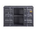 Industrial Metal Server with 2 Door Cabinet and 2 Open Shelves, Gray
