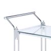 Metal and Mirror Rectangular Serving Cart with Open Shelf, Silver
