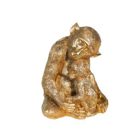 Decorative Miniature Monkey with Baby Polyresin Figurine, Gold