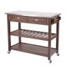 2 Drawers Wooden Kitchen Cart with Metal Top and Casters, Gray and Brown