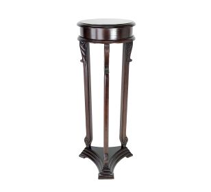 Transitional Style Wooden Pedestal with Scrolled Legs, Brown