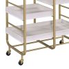 Metal Frame Serving Cart with Adjustable Compartments,Gold and Washed White