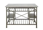Marble Top Metal Kitchen Island with 2 Slated Shelves, Gray and White