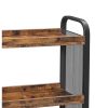 3 Tier Wood and Metal Kitchen Cart with Mesh Side Panel, Brown and Black