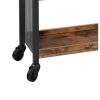 3 Tier Wood and Metal Kitchen Cart with Mesh Side Panel, Brown and Black