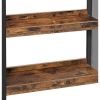 3 Tier Wood and Metal Kitchen Cart with Mesh Side Panel, Brown and Black