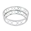 Round Metal Tray with Geometric Mirror Panel Inserts, Silver