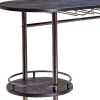 Oblong Shape Metal Bar Unit with Stemware Rack, Gray and Chrome