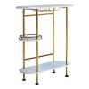 Oblong Shape Metal Bar Unit with Stemware Rack, White and Gold