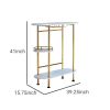 Oblong Shape Metal Bar Unit with Stemware Rack, White and Gold