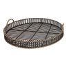 Round Shaped Bamboo Tray with Curved Handle, Set of 2, Black