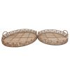 Round Shaped Bamboo Tray with Curved Handle, Set of 2, Brown