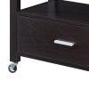 2 Drawer Wooden Kitchen Cart with Casters and 1 Open Shelf, Dark Brown