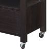 2 Drawer Wooden Kitchen Cart with Casters and 1 Open Shelf, Dark Brown