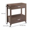 2 Drawer Wooden Kitchen Cart with Casters and 1 Open Shelf, Brown