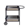 33 Inch Wood Serving Bar Cart with Mirrored Shelf, 2 Wheels, Handle, Black