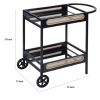 33 Inch Wood Serving Bar Cart with Mirrored Shelf, 2 Wheels, Handle, Black