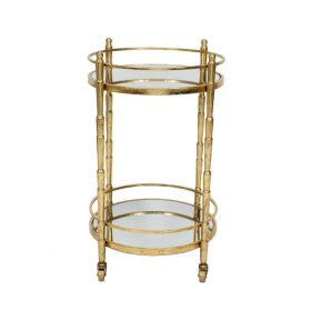 Kai 28 Inch 2 Tier Modern Rolling Bar Cart, Spindle Round Metal Frame, Gold