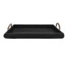 24, 20 Inch 2 Piece Wood Serving Tray Set, Woven Rope Metal Handle, Black
