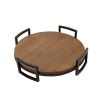 18 Inch Round Wood Tray, Metal Handles, Grooved, Set of 2, Brown, Black