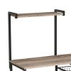 52 Inch Wood Bakers Rack, Kitchen Shelf, 6 Hooks, Workstation, Brown, Black