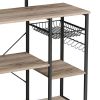 52 Inch Wood Bakers Rack, Kitchen Shelf, 6 Hooks, Workstation, Brown, Black